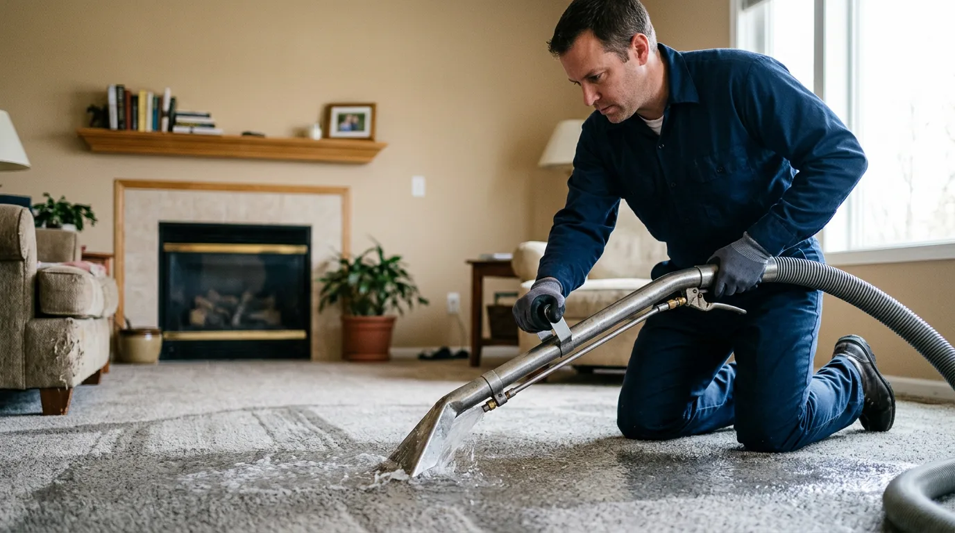 Water damage restoration technician working near Schooleys Mountain, NJ